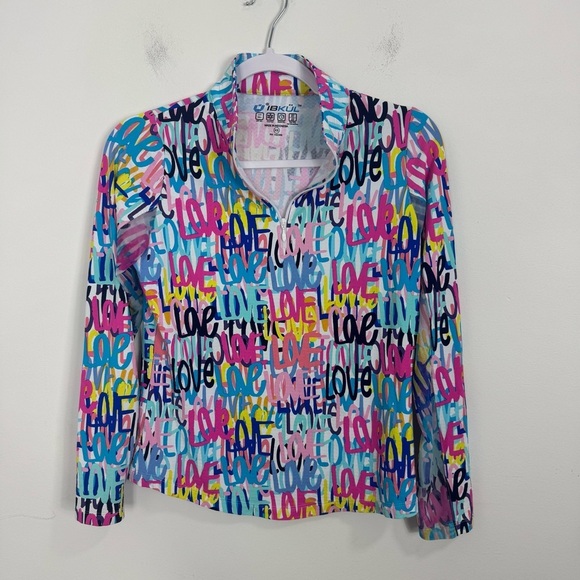 Ibkul Long Sleeve Zip Mock LIMITED EDITION SERIES AIMEE-HOT PINK/MULTI SPF 50 XS - Picture 2 of 10